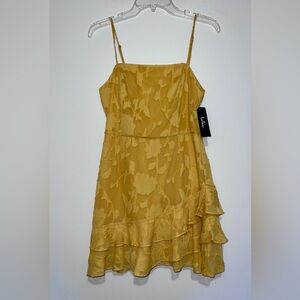 New Lulus Days with You Golden Yellow Floral Burnout Ruffled Mini Dress Size S